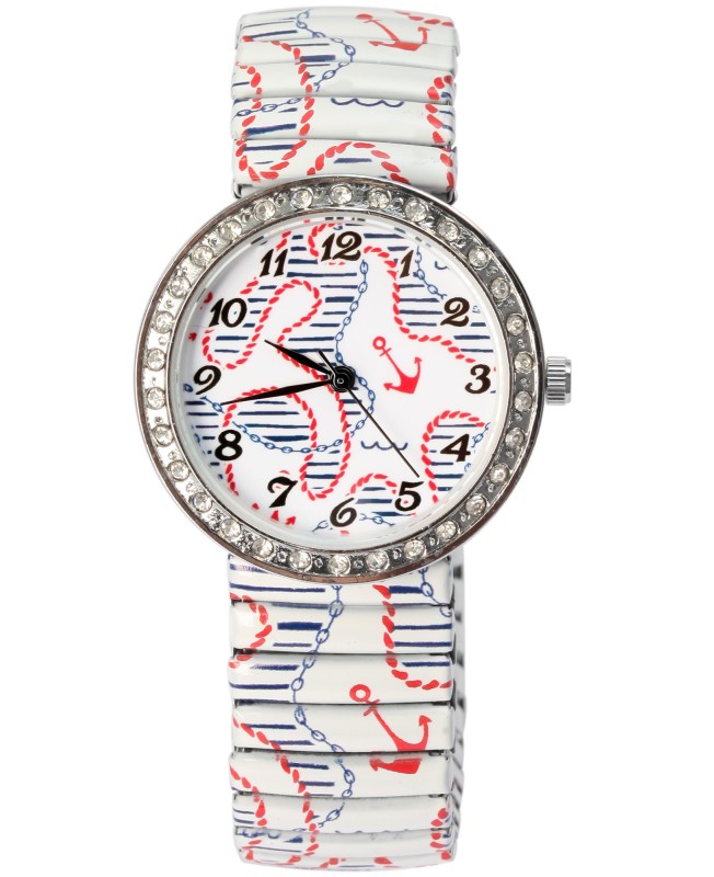 Donna Kelly women's watch with wrist strap, maritime anchor pattern, rhinestones