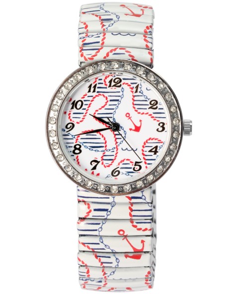 Damski zegarek Donna Kelly z paskiem na nadgarstek, morski wzór kotwicy, kryształki górskie