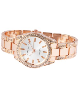 Reloj de mujer con brazalete de metal Donna Kelly, color oro rosa y pedrería