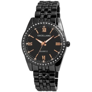 Reloj de mujer Excellanc con pulsera de eslabones negros, números romanos, pedrería 1800150-002 Excellanc 36,00 €