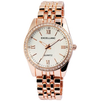Reloj de mujer Excellanc con brazalete de eslabones en oro rosa, números romanos, pedrería 1800150-001 Excellanc 36,00 €