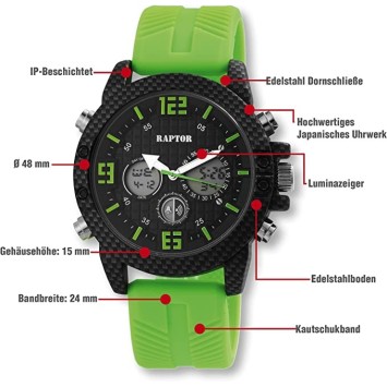 Reloj de hombre Raptor, analógico y digital, con correa de caucho verde. RA20312-005 Raptor Watches 49,95 €