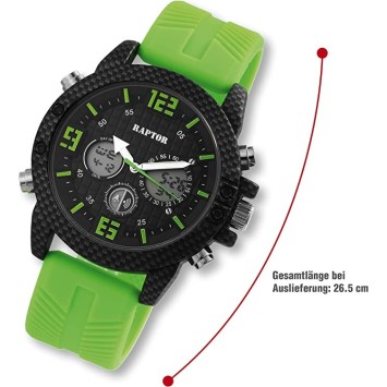 Męski zegarek Raptor, analogowy i cyfrowy, z zielonym gumowym paskiem