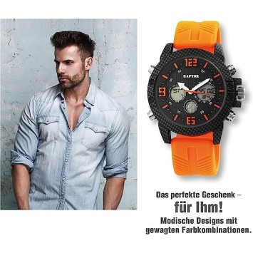 Raptor men's watch, analog and digital, with orange rubber strap RA20312-003 Raptor Watches 49,95 €