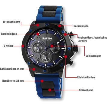 Montre homme RAPTOR LIMITED RA20246-004 avec mouvement multifonction et bracelet en silicone bleu RA20246-004 Raptor Watches ...