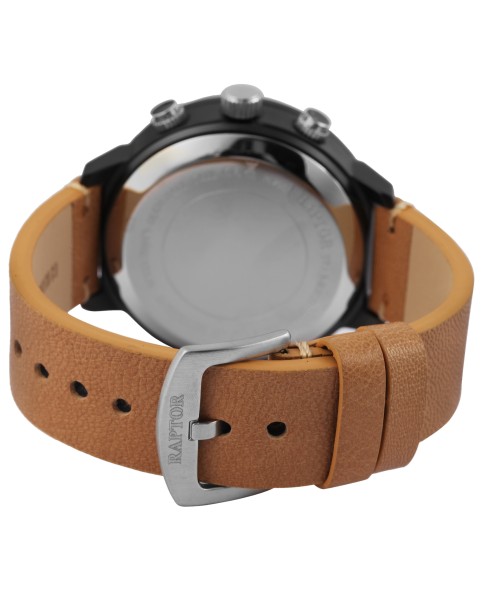 Montre Raptor RA20311-001 pour homme avec bracelet en cuir véritable marron clair, affichage analogique/numérique