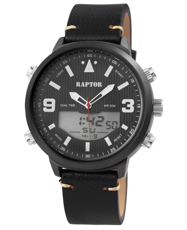 Raptor Men's Watch with Black Genuine Leather Strap, Analog/Digital Display RA20311-002 Raptor Watches 59,95 €
