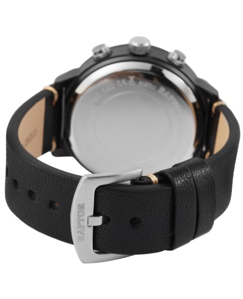 Męski zegarek Raptor z czarnym paskiem z prawdziwej skóry, analogowo-cyfrowym wyświetlaczem