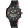 Raptor Men's Watch with Black and Red Genuine Leather Strap, Analog/Digital Display