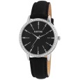 Raptor women's watch with black genuine leather strap and sparkling rhinestones