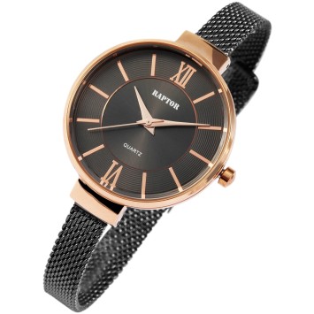 Reloj de mujer Raptor, brazalete de malla de acero inoxidable antracita, esfera negra y oro rosa RA10001-004 Raptor Watches 4...