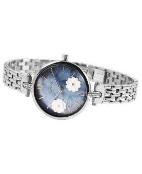 Reloj de mujer Raptor, brazalete de malla de acero inoxidable, esfera de flores y strass