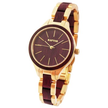 Reloj para mujer Raptor Laila en acero inoxidable dorado y madera, esfera y bisel de madera. RA10206-004 Raptor Watches 79,95 €