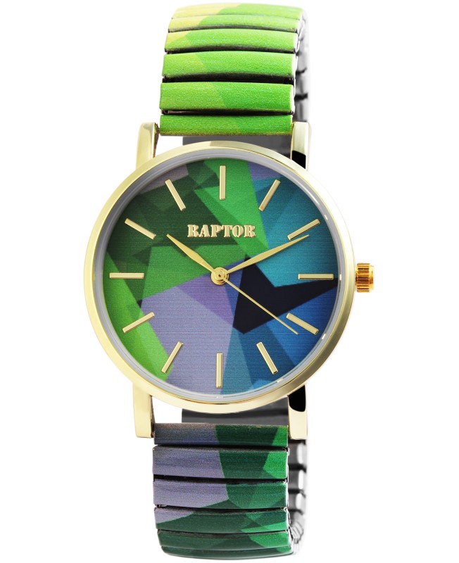 Reloj para mujer Raptor de edición colorida, acero inoxidable, analógico de cuarzo, estampado colorido