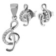 Set of earrings and pendant in the shape of a treble clef and zirconium in rhodium-plated 925 silver