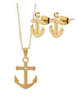 Set of earrings and anchor pendant with gold stainless steel chain and zirconium oxide 5120089-003 Akzent 19,95 €