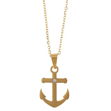 Set of earrings and anchor pendant with gold stainless steel chain and zirconium oxide 5120089-003 Akzent 19,95 €