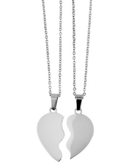 Necklaces with chains and half-heart pendants in shiny stainless steel