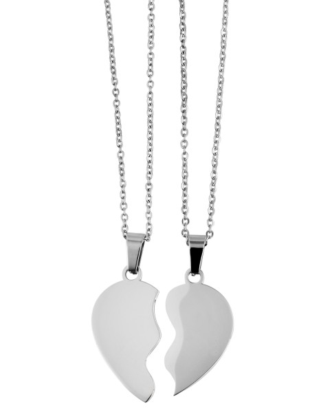 Ensemble colliers avec chaînes et pendentifs demi-cœur en acier inoxydable brillant