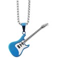 Stainless Steel Electric Guitar Pendant Necklace, Silver/Blue Color