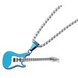 Stainless Steel Electric Guitar Pendant Necklace, Silver/Blue Color