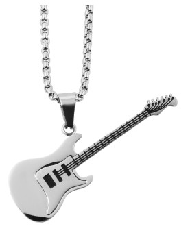 Necklace with electric guitar pendant in stainless steel, silver color