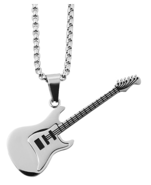 Collana con ciondolo chitarra elettrica in acciaio inossidabile, colore argento
