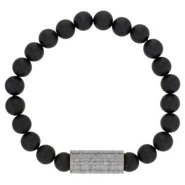 Black Agate ball bracelet with steel element - 18 to 20 cm 318092D One Man Show 32,00 €