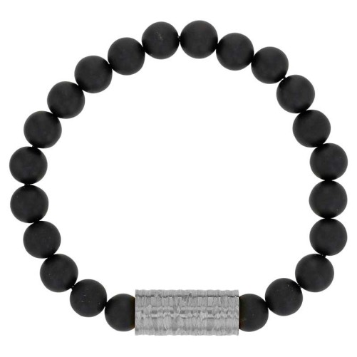 Bracelet élastique boules en Agate noire avec élément en acier - 18 à 20 cm