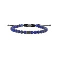 Bracelet boules Lapis-lazuli traité et perle tube acier strié, cordon réglable 28 cm maxi