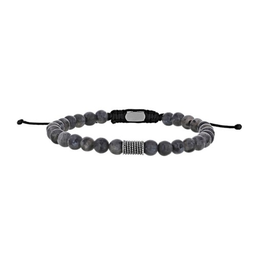 Bracelet with Labradorite balls and striated steel tube bead, adjustable cord 28 cm maxi 318594G One Man Show 36,90 €