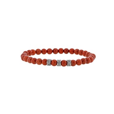 Bracciale con palline di diaspro rosso e perline in acciaio cesellato, elastico 19 cm 318622JS One Man Show 39,90 €