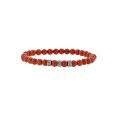 Bracciale con palline di diaspro rosso e perline in acciaio cesellato, elastico 19 cm