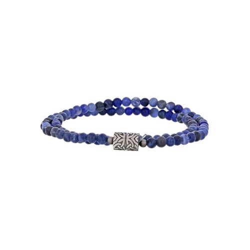 Double wrap bracelet, Sodalite balls and engraved matt patinated steel tube bead 318628S One Man Show 39,90 €