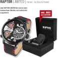 Montre Raptor Limited RA20130-001 à quartz pour homme avec dessus bracelet en cuir véritable et 3 fuseaux horaires