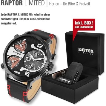 Raptor Limited RA20130-001 heren quartzhorloge met lederen band en ...