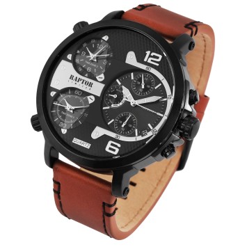 Raptor Limited RA20130-006 Reloj de cuarzo para hombre con correa de piel auténtica y 3 zonas horarias RA20130-006 Raptor 89,...