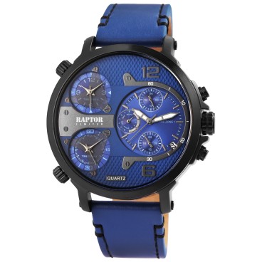 Raptor Limited RA20130-007 Men's Quartz Watch with Genuine Leather Strap and 3 Time Zones RA20130-007 Raptor 89,95 €