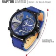 Raptor Limited RA20130-007 Orologio al quarzo da uomo con cinturino in vera pelle e 3 fusi orari