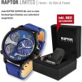 Raptor Limited RA20130-007 Reloj de cuarzo para hombre con correa de piel auténtica y 3 zonas horarias