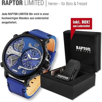 RAPTOR LIMITED Multifunktions-Herrenuhr "Maxx" mit Echtlederband, schwarz/rot RA20130-007 Raptor 89,95 €
