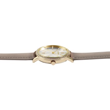 Reloj Raptor RA10176-004 Brilliance para mujer, correa de piel auténtica, color gris topo/dorado y pedrería brillante RA10176...
