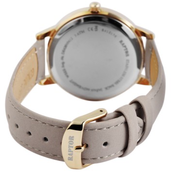 Reloj Raptor RA10176-004 Brilliance para mujer, correa de piel auténtica, color gris topo/dorado y pedrería brillante RA10176...