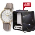 Montre Raptor RA10176-004 "Brilliance" pour femme, bracelet en cuir véritable, couleur taupe/doré et strass scintillants