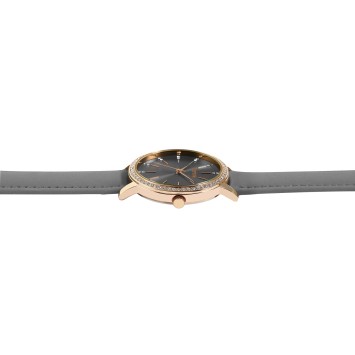 Montre Raptor RA10176-006 "Brilliance" pour femme, bracelet en cuir véritable, couleur gris/or rose et strass scintillants RA...