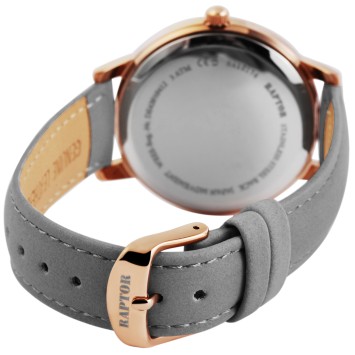 Montre Raptor RA10176-006 "Brilliance" pour femme, bracelet en cuir véritable, couleur gris/or rose et strass scintillants RA...