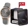 Montre Raptor RA10176-006 "Brilliance" pour femme, bracelet en cuir véritable, couleur gris/or rose et strass scintillants