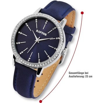 Montre Raptor RA10176-002 "Brilliance" pour femme avec bracelet en cuir véritable bleu et strass scintillants RA10176-002 Rap...