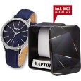 Raptor women's watch with blue genuine leather strap and sparkling rhinestones