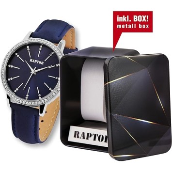 Damski zegarek Raptor z niebieskim paskiem z prawdziwej skóry i bły...